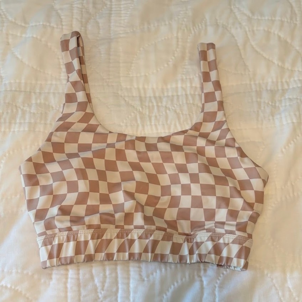 Wilo The Label Sports Bra Wmn S Tan Checkered Polyester Spandex Active Yoga Top